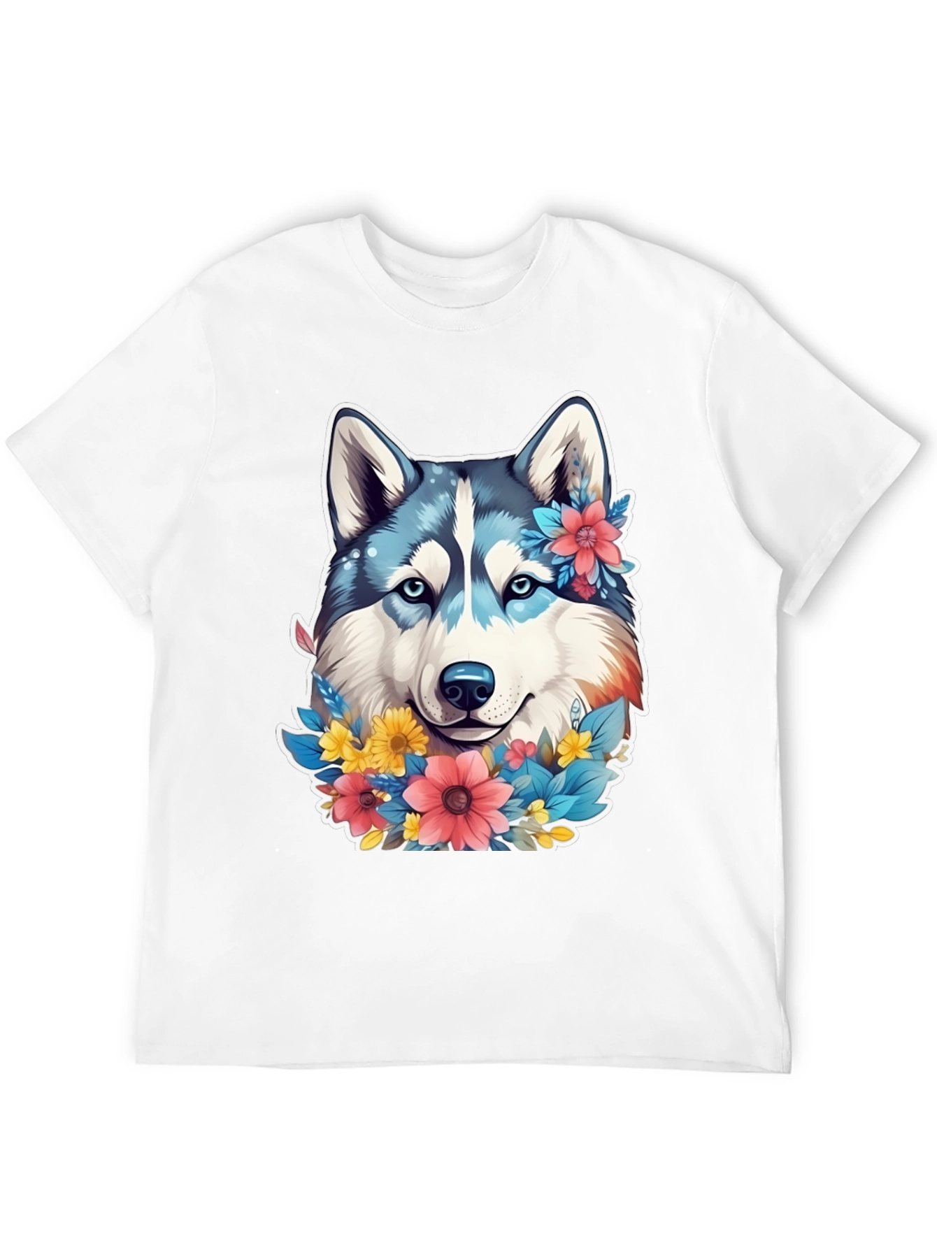Floral Husky Graphic Tee - Unisex Black T-Shirt