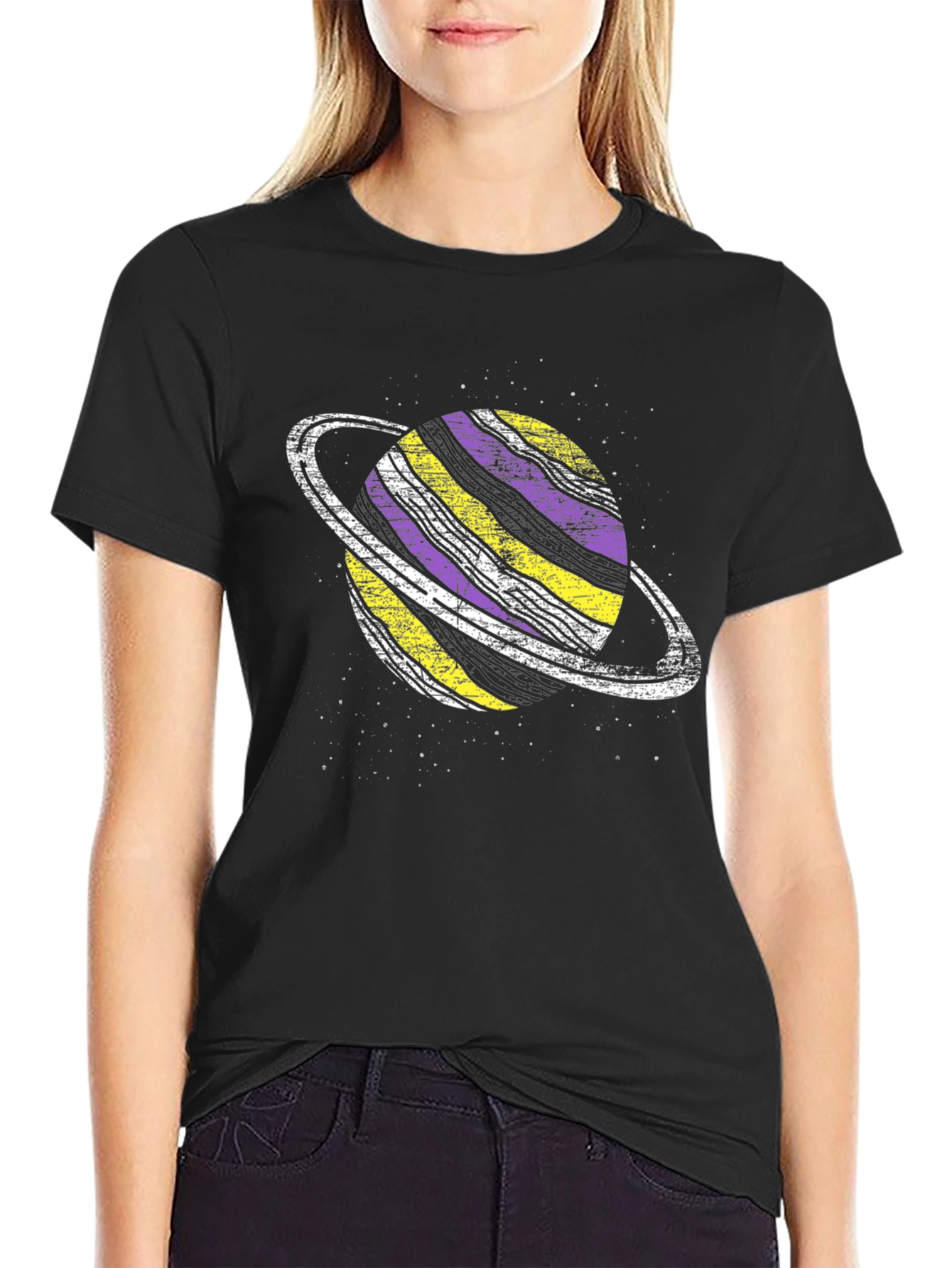 Non-Binary Planet Saturn Graphic Tee - Black