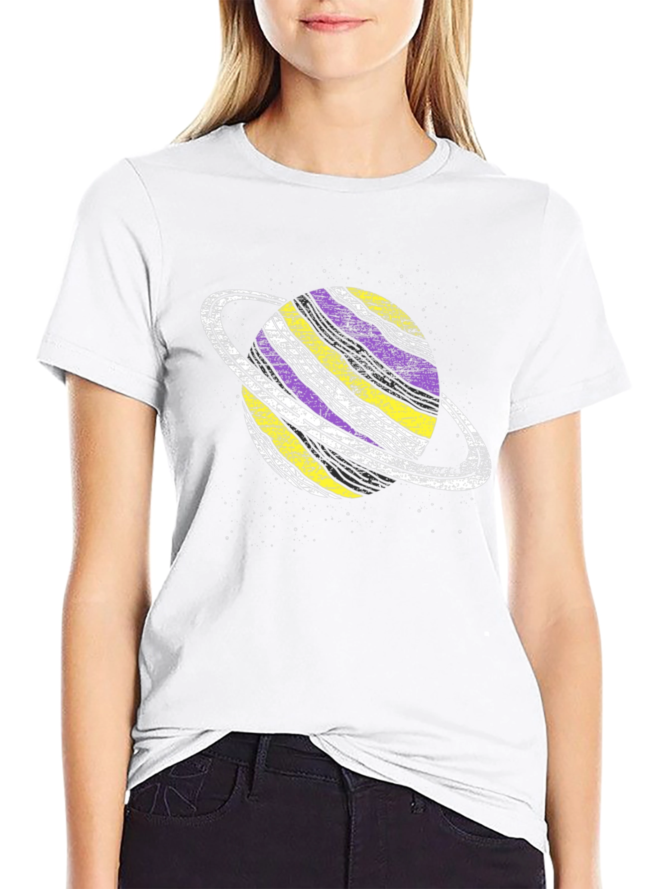 Non-Binary Planet Saturn Graphic Tee - Black