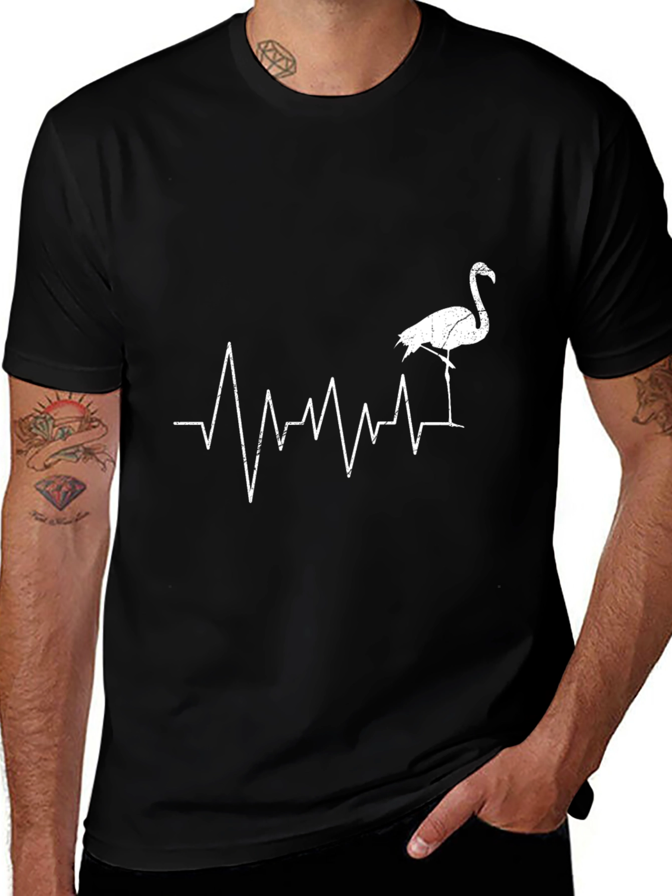Flamingo Heartbeat Graphic Tee - Black Cotton