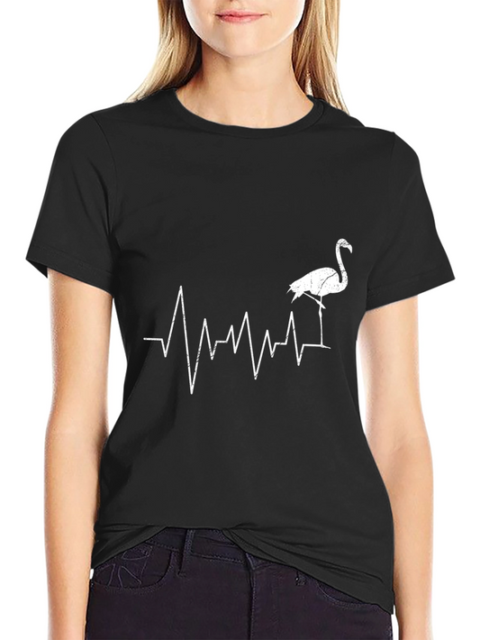 Flamingo Heartbeat Graphic Tee - Black Cotton
