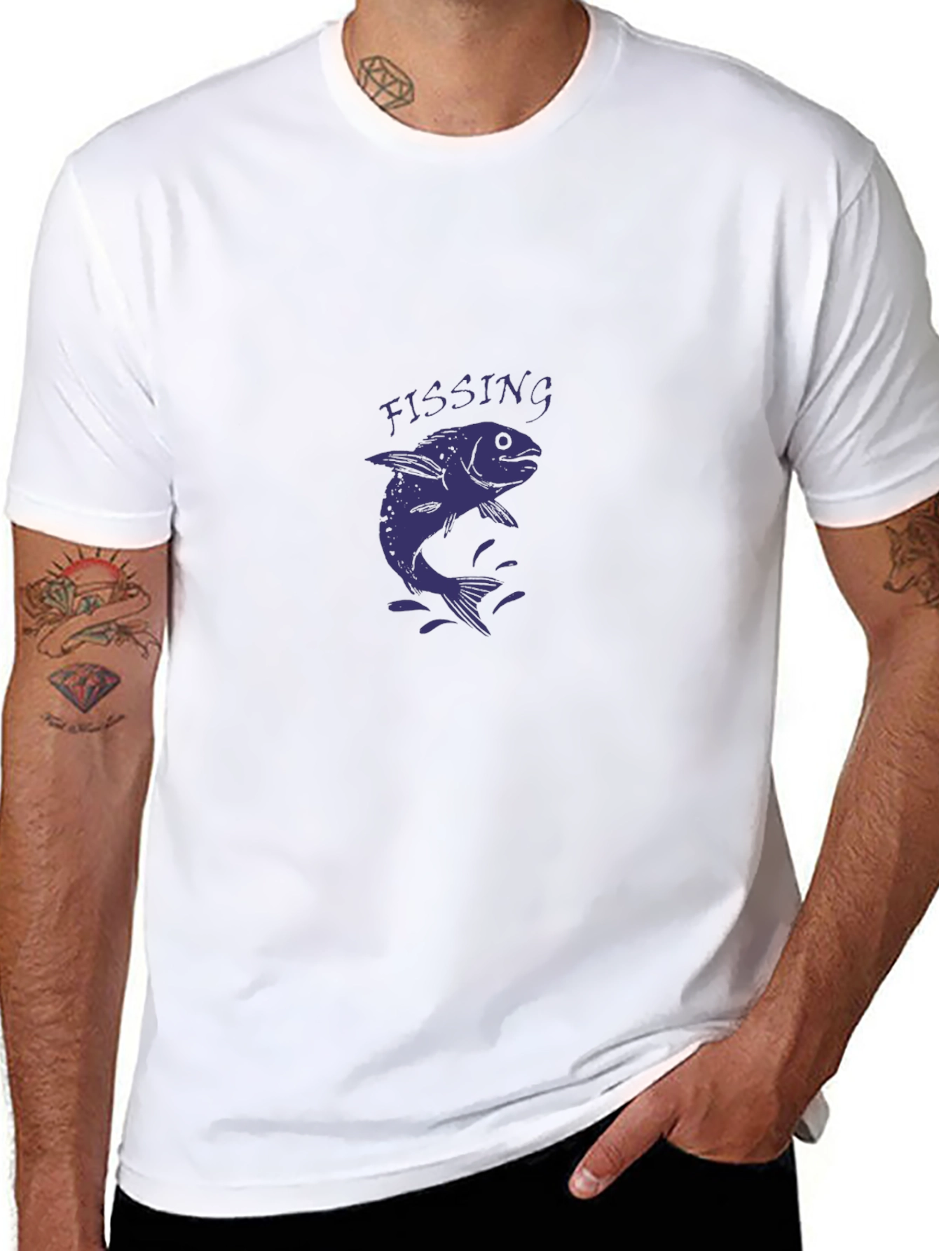 Mens Black FISSING Fish Graphic T-Shirt