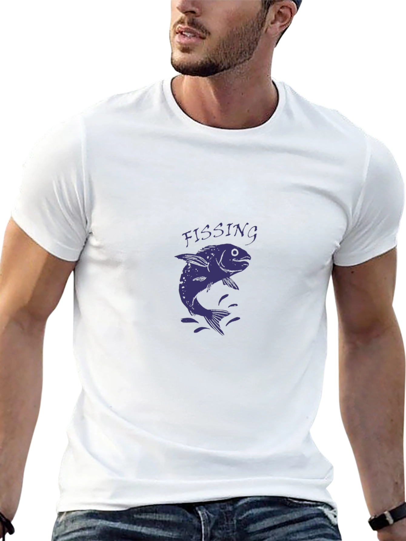 Mens Black FISSING Fish Graphic T-Shirt