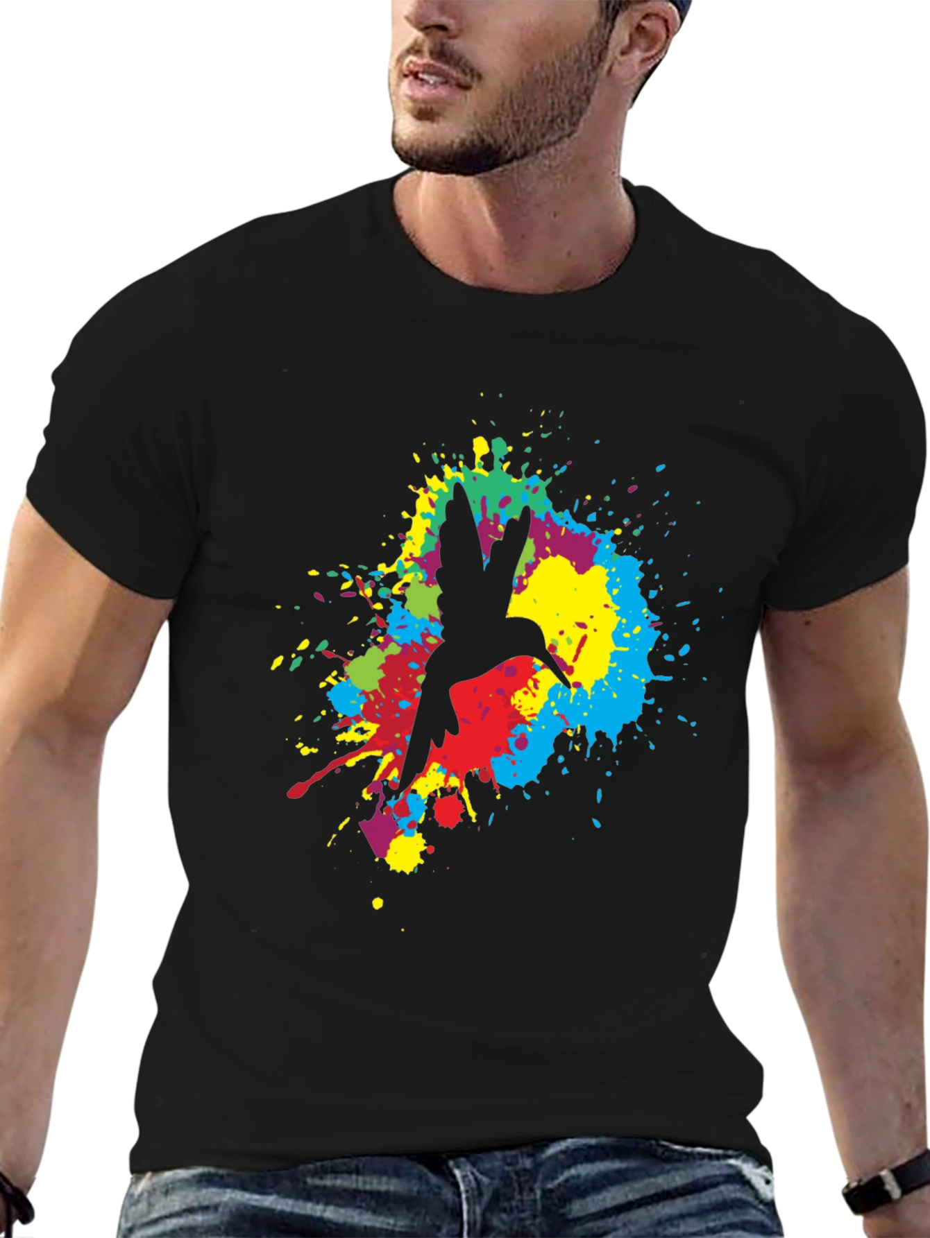 Hummingbird Splash Graphic Black T-Shirt