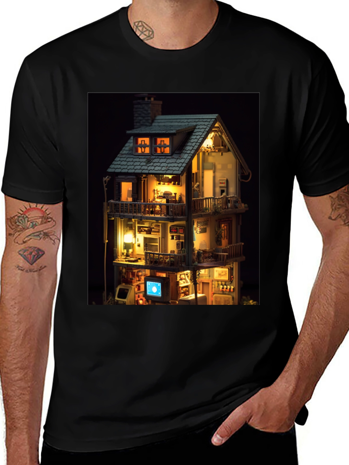 Architectural Dollhouse Graphic Tee - Unique Design