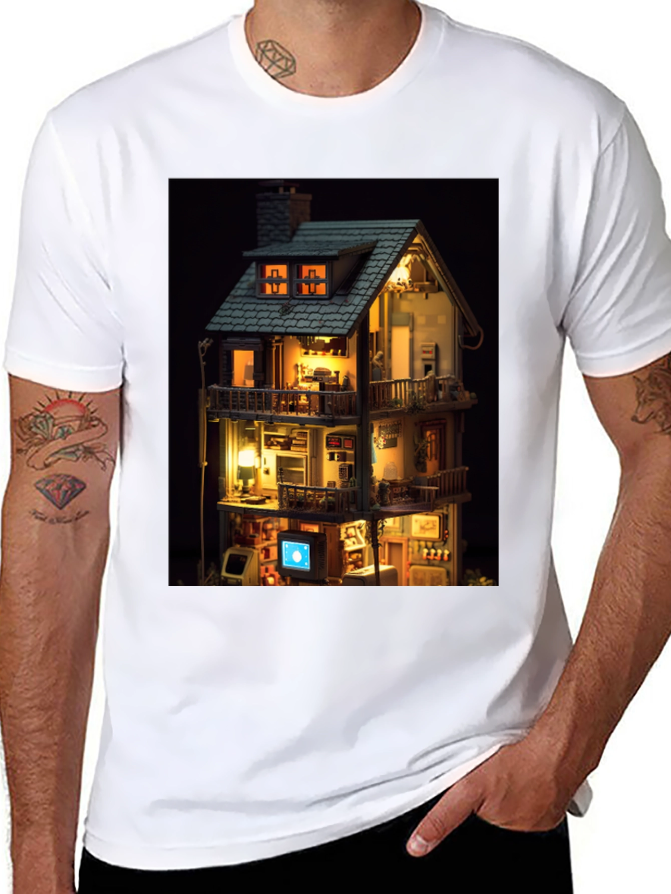 Architectural Dollhouse Graphic Tee - Unique Design