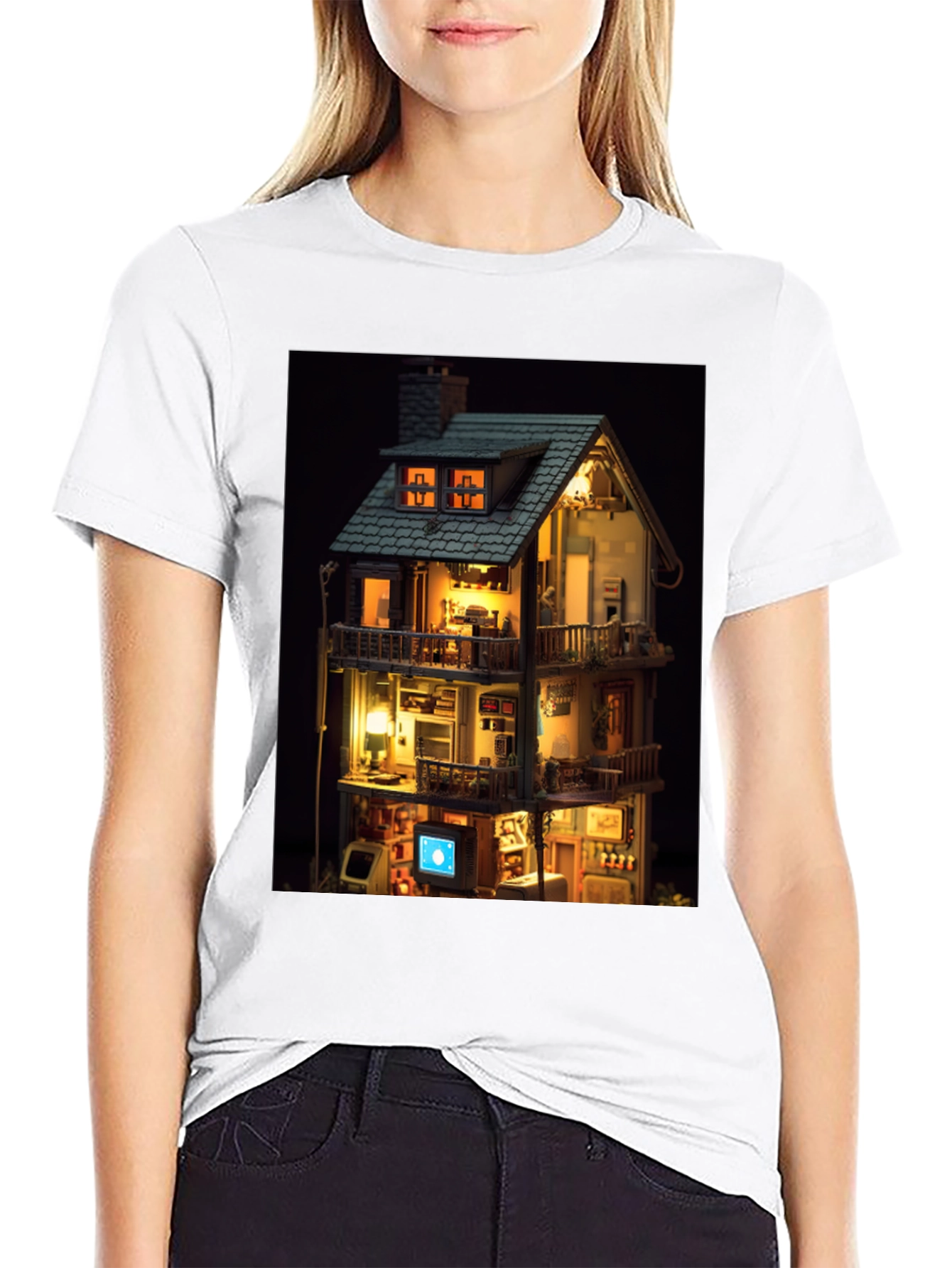 Architectural Dollhouse Graphic Tee - Unique Design