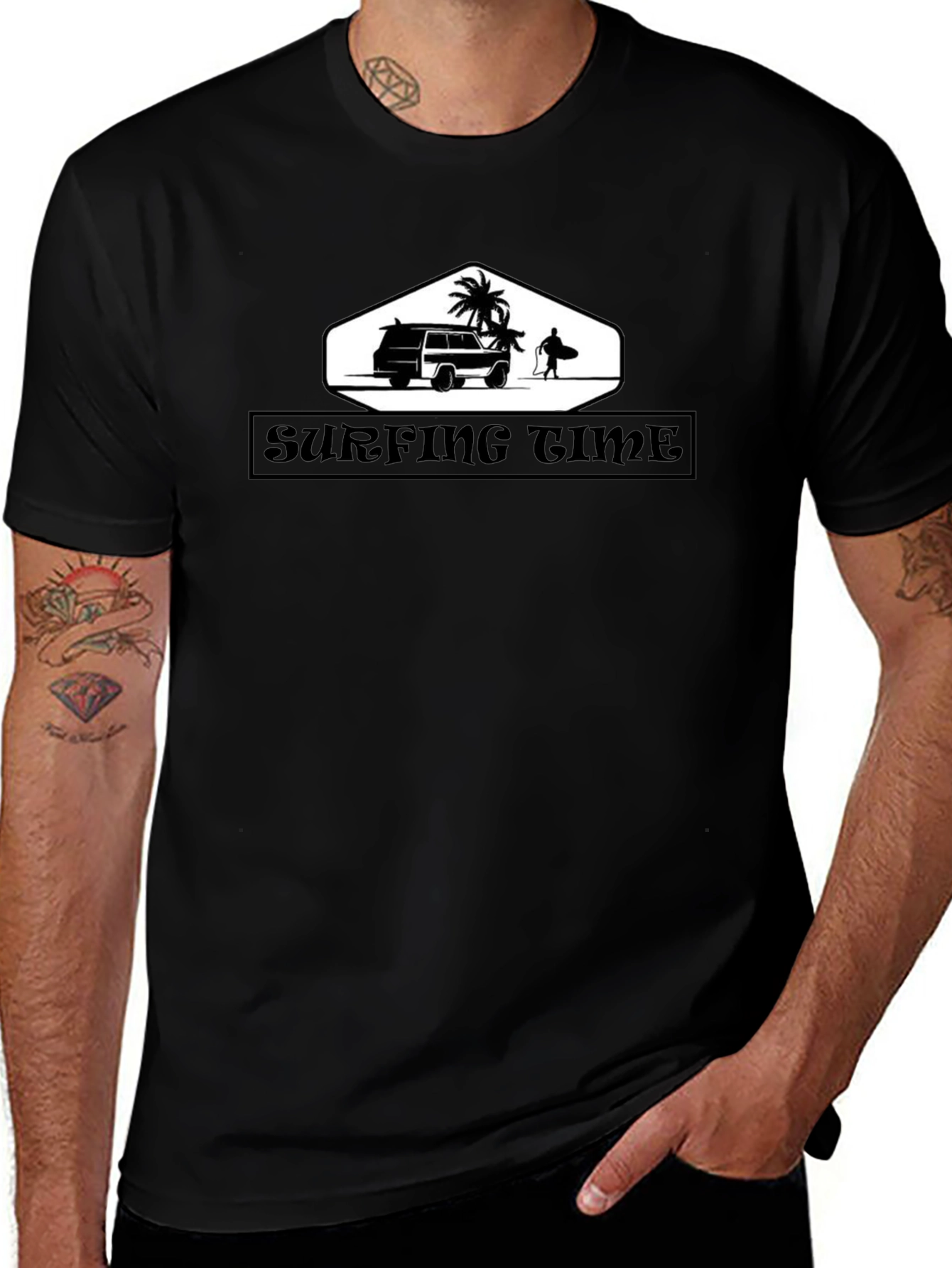Surfing Time Black Graphic Tee