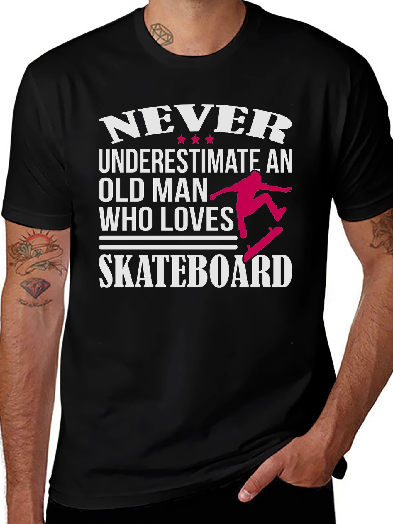 Never Underestimate Old Man Skateboarder Graphic Tee