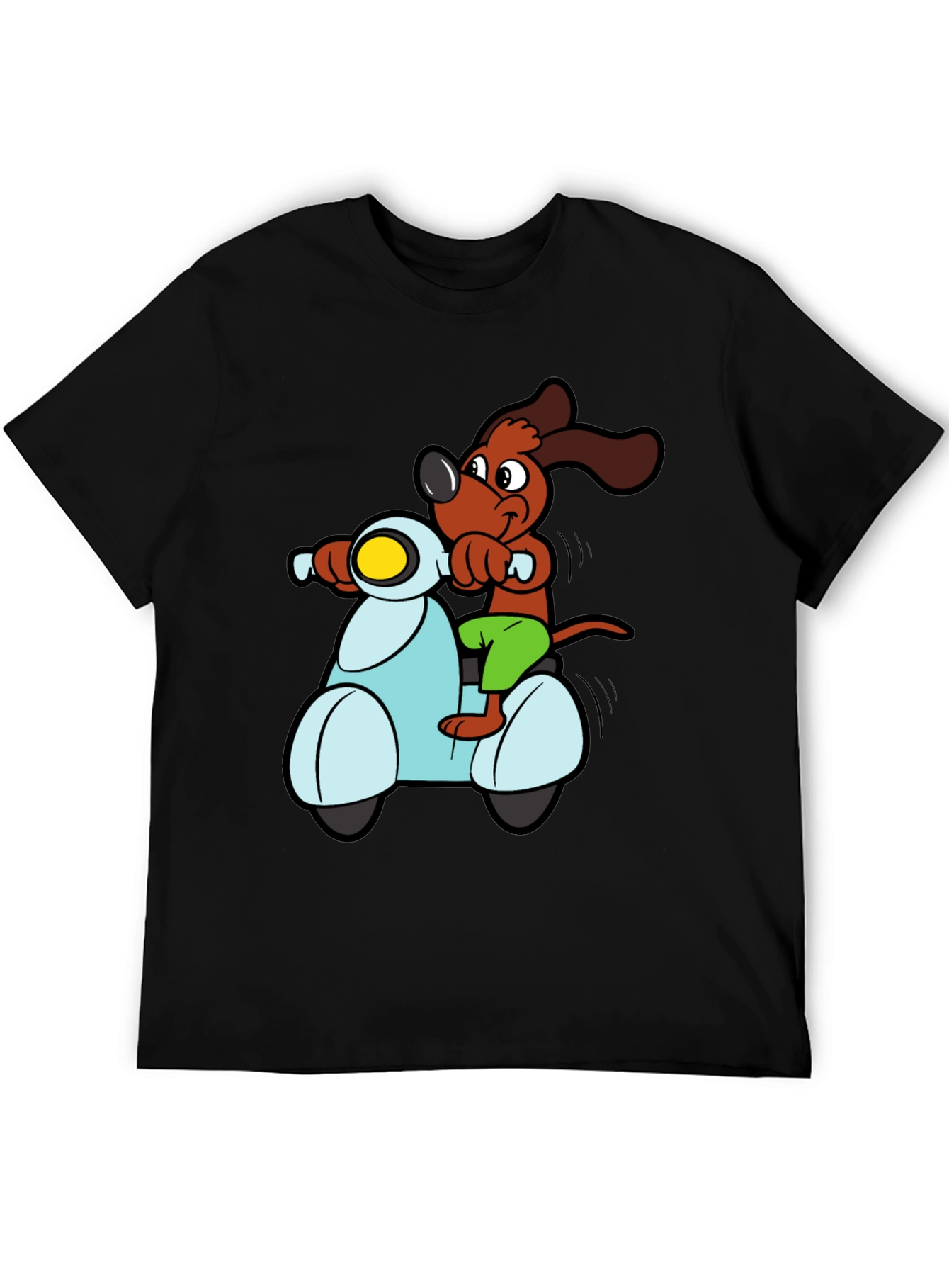 Dog on Scooter Graphic Tee - Black Cotton T-Shirt