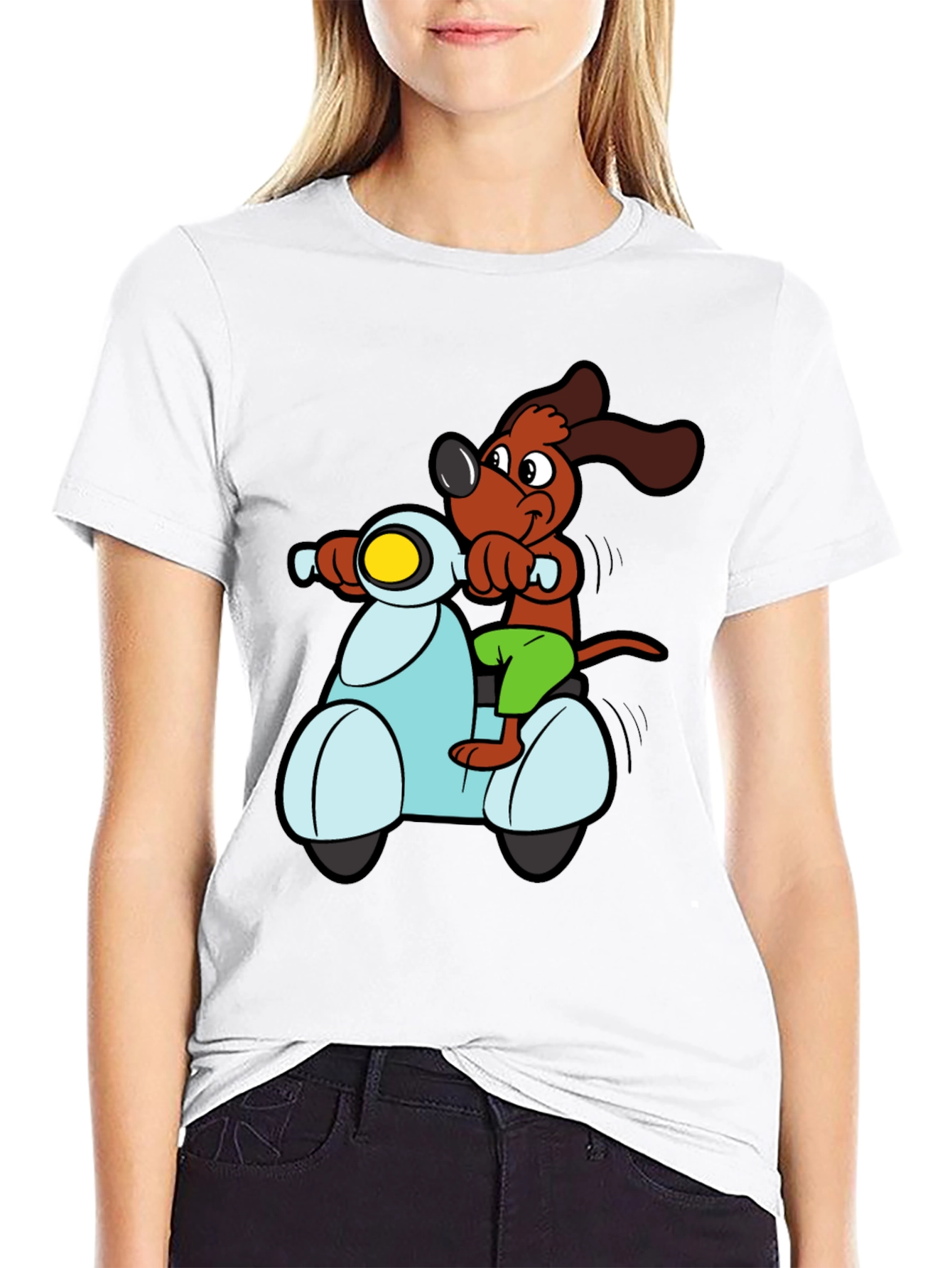Dog on Scooter Graphic Tee - Black Cotton T-Shirt
