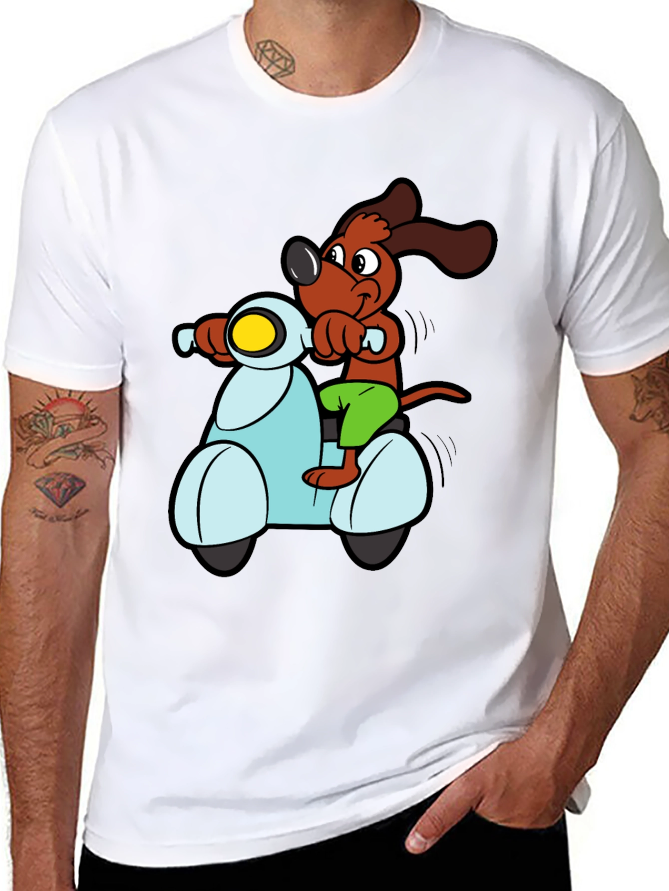Dog on Scooter Graphic Tee - Black Cotton T-Shirt