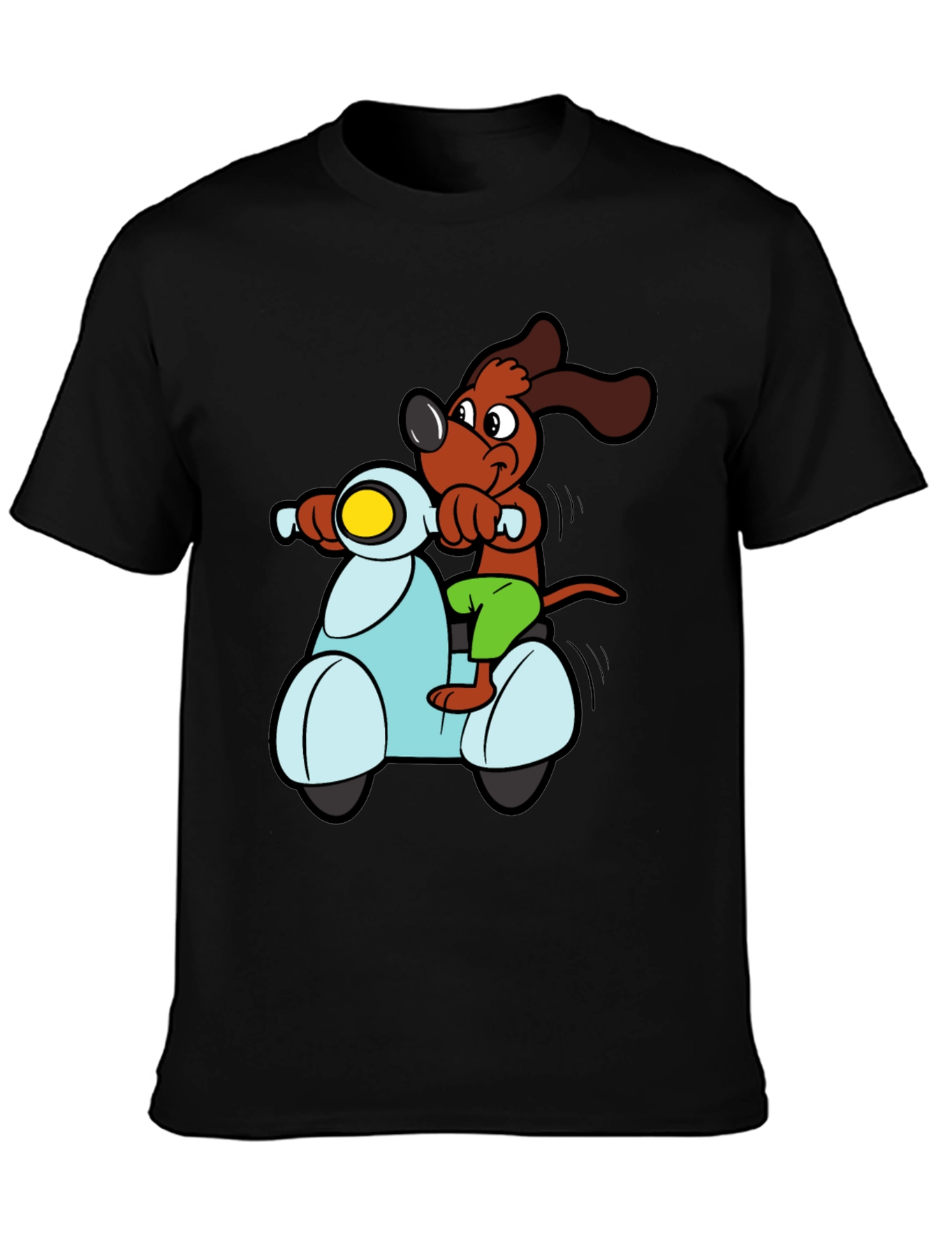 Dog on Scooter Graphic Tee - Black Cotton T-Shirt