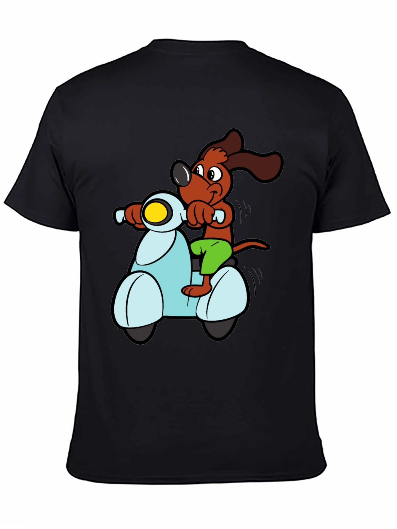 Dog on Scooter Graphic Tee - Black Cotton T-Shirt