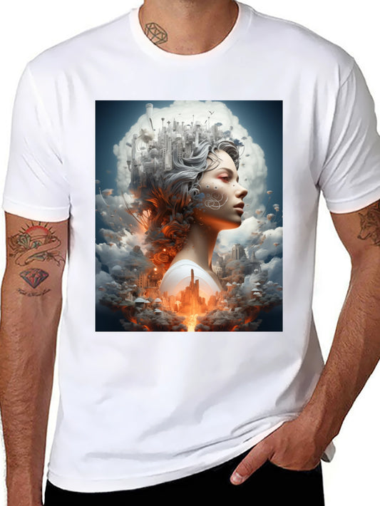 Artistic Cityscape Woman Black T-Shirt