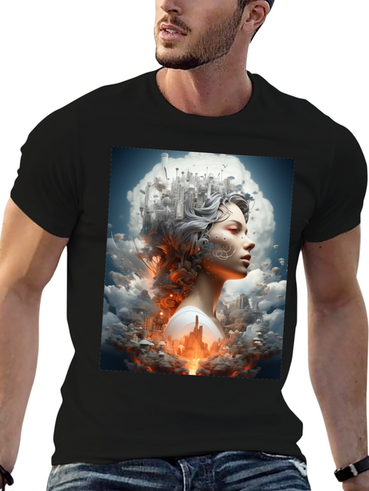 Artistic Cityscape Woman Black T-Shirt