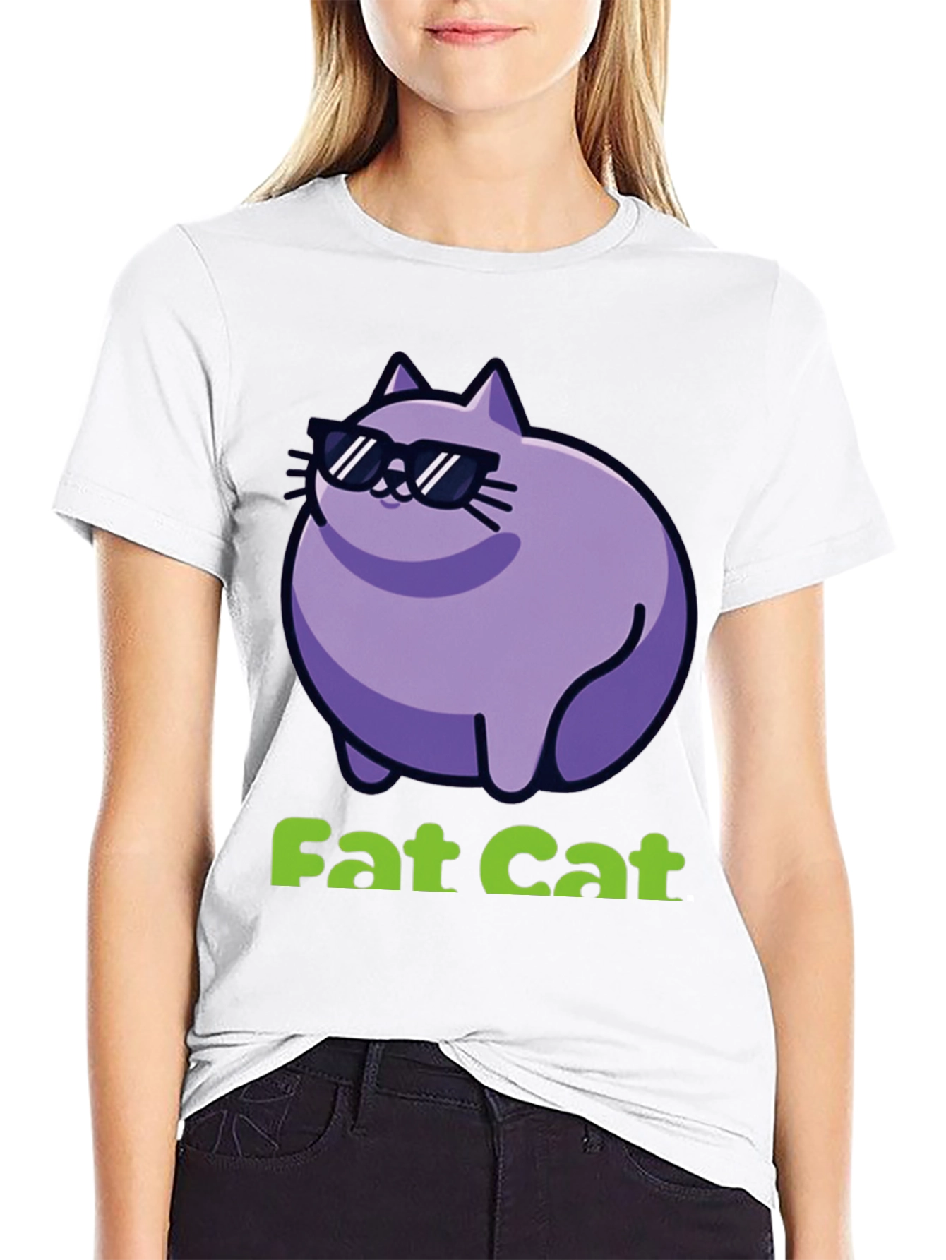 Cool Fat Cat Graphic T-Shirt - Black