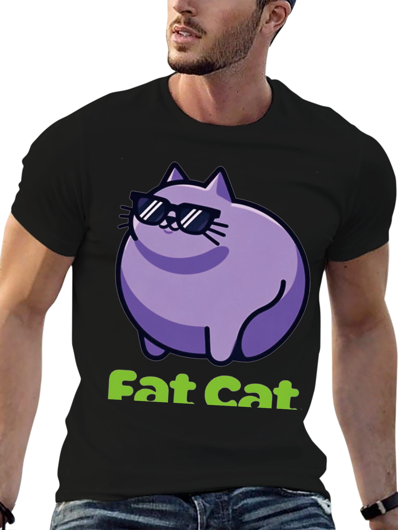Cool Fat Cat Graphic T-Shirt - Black