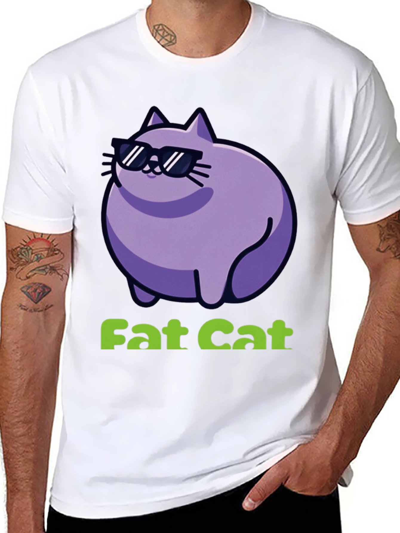 Cool Fat Cat Graphic T-Shirt - Black