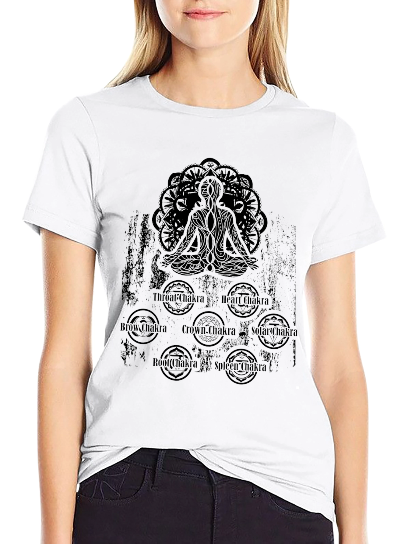 Chakra Meditation Graphic Black T-Shirt