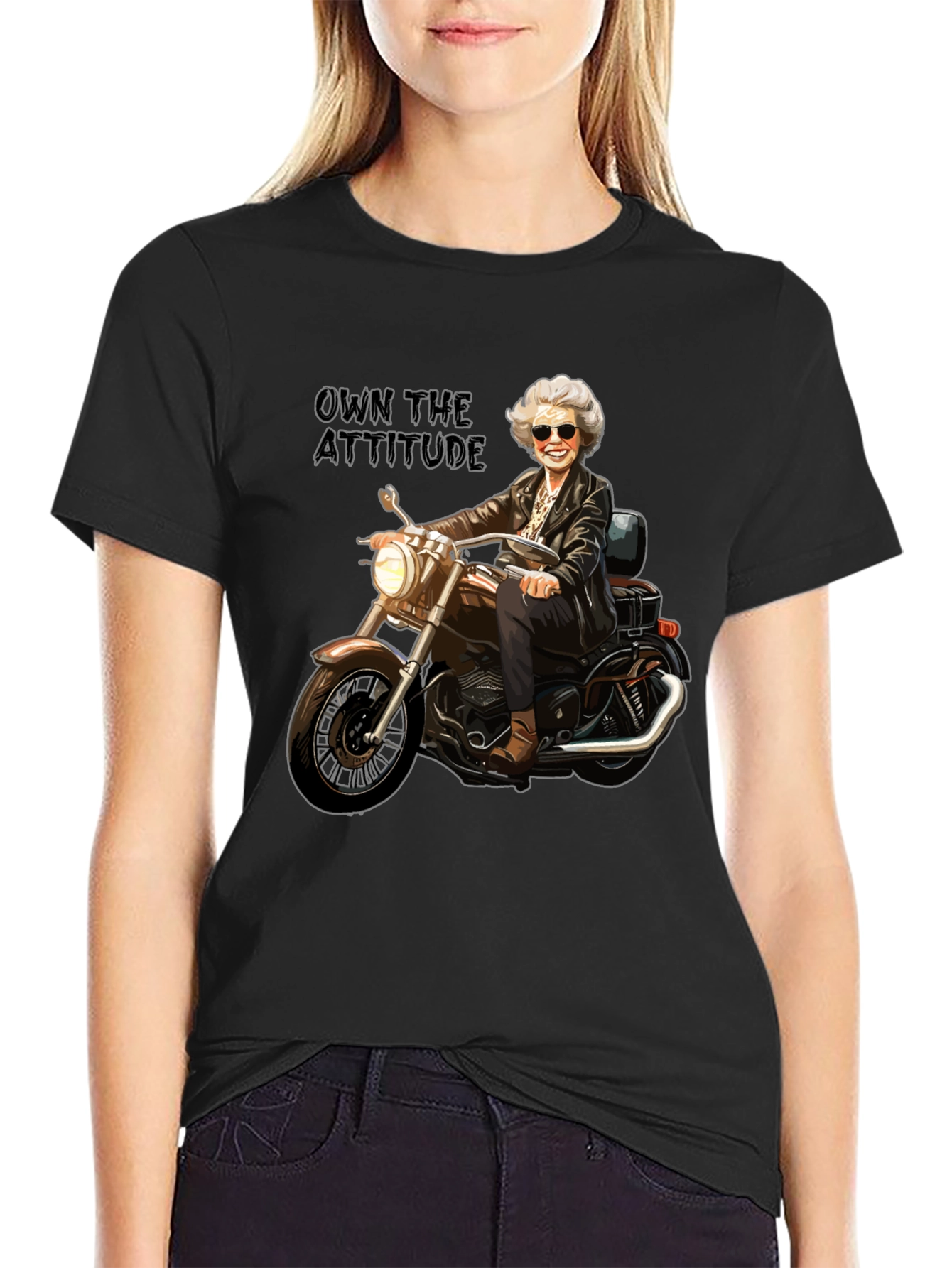 Own the Attitude T-Shirt - Badass Biker Grandma