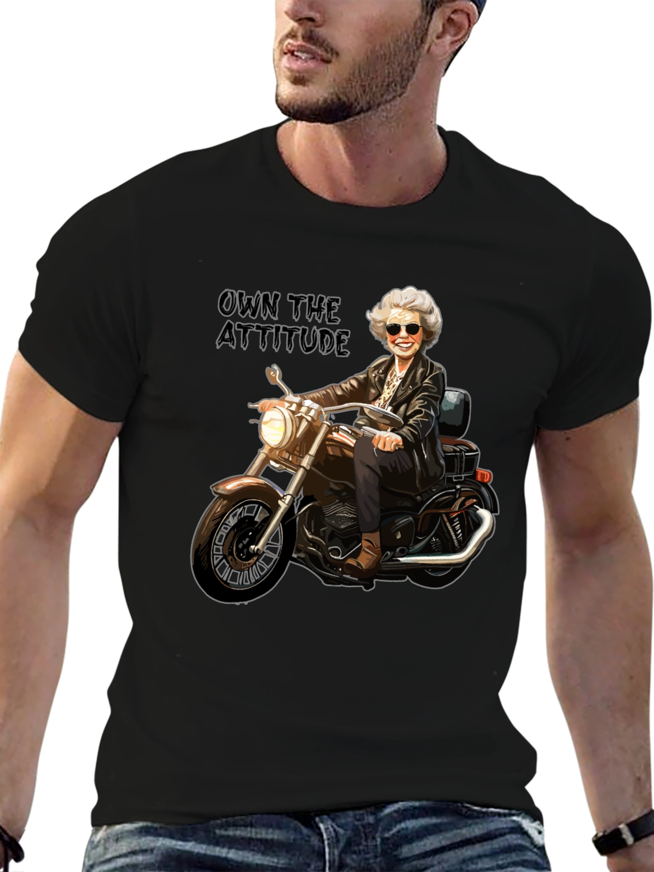 Own the Attitude T-Shirt - Badass Biker Grandma