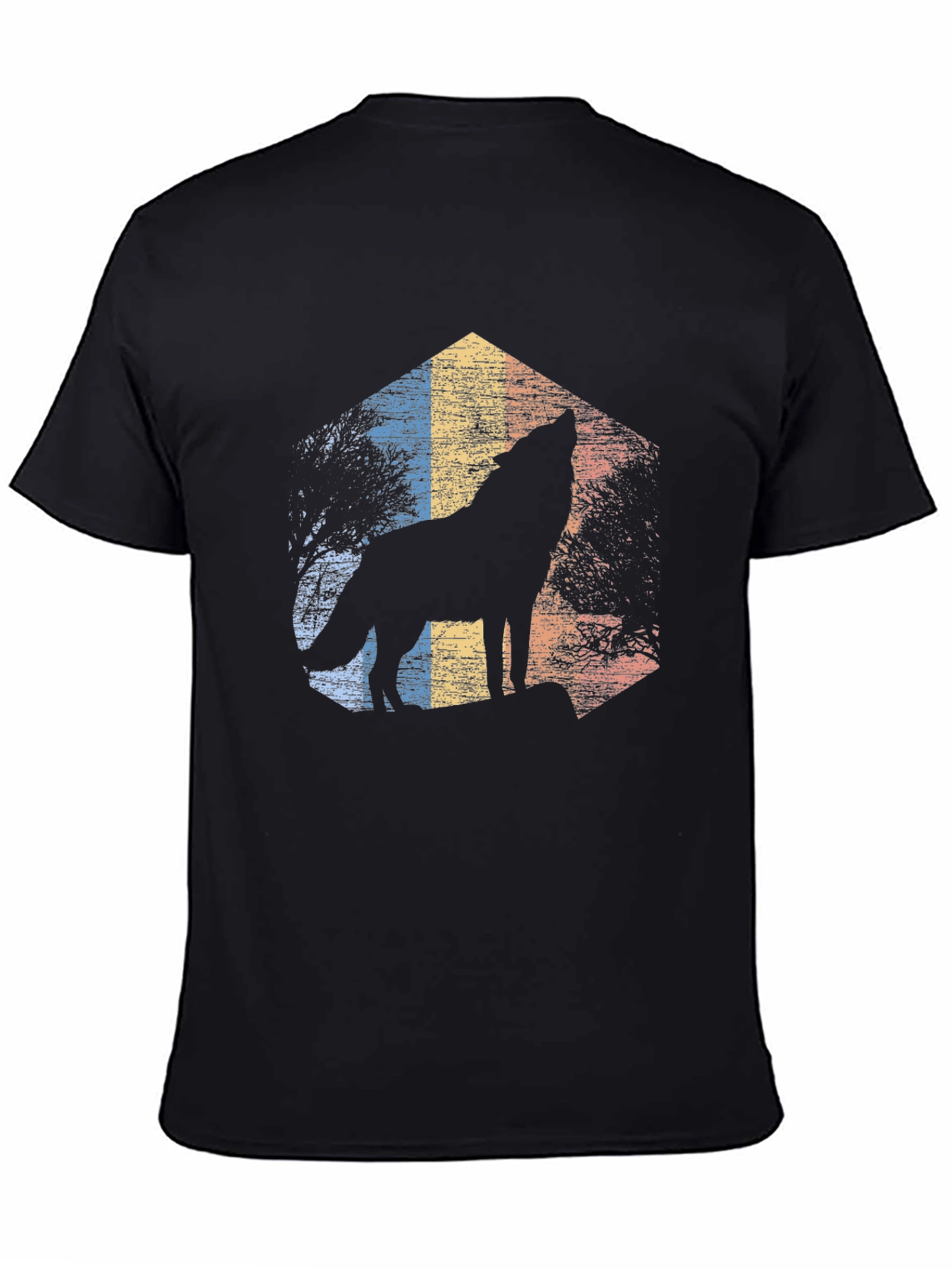 Wolf Howl Retro Graphic Tee - Black Cotton Blend