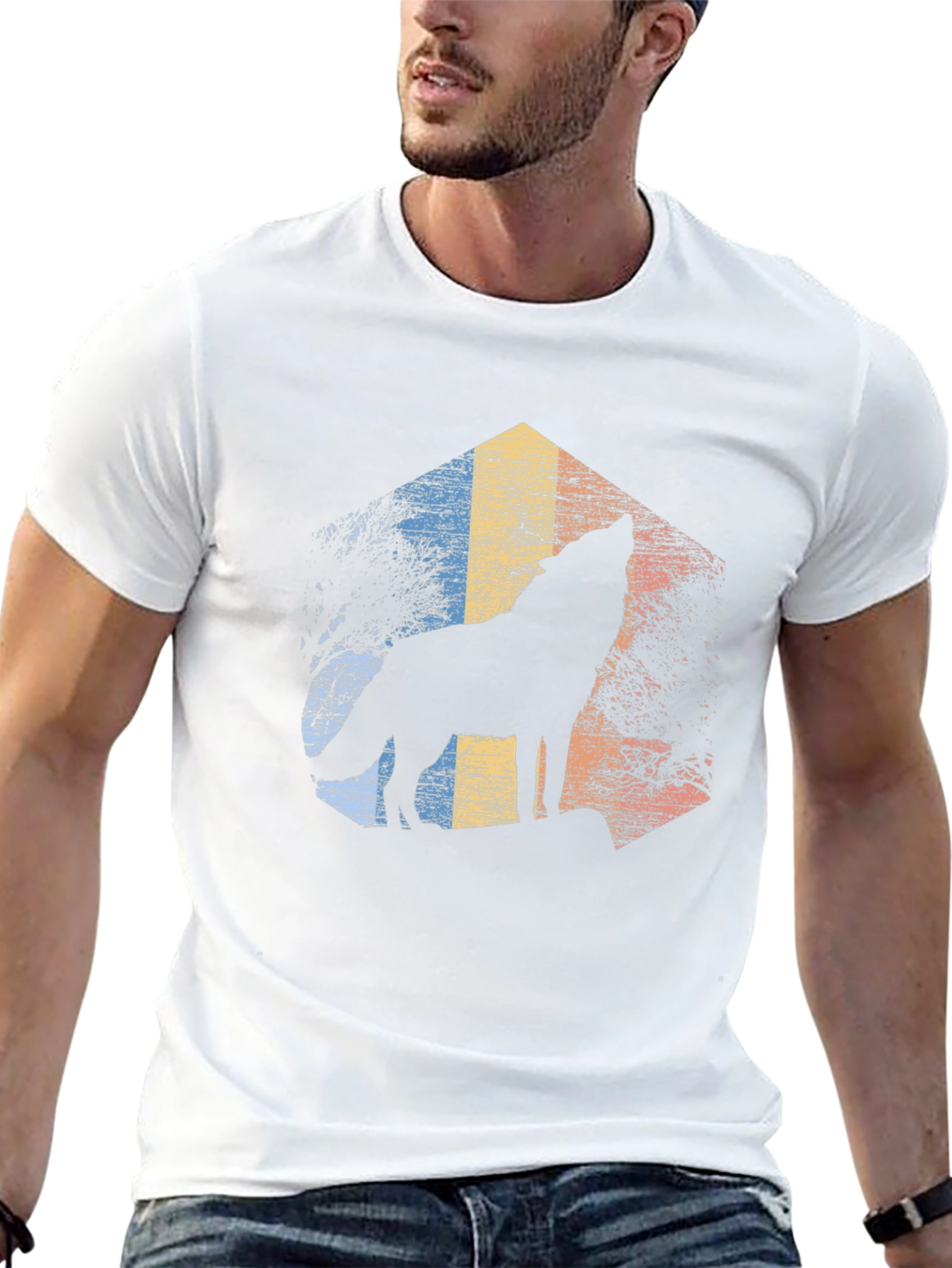 Wolf Howl Retro Graphic Tee - Black Cotton Blend