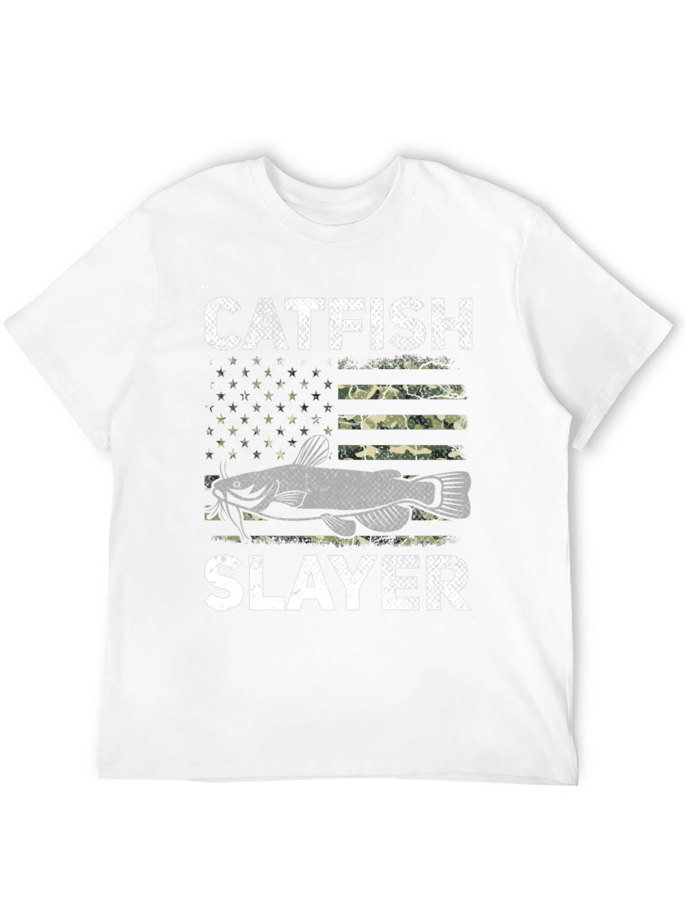 Catfish Slayer Graphic Tee - Camo Flag Design
