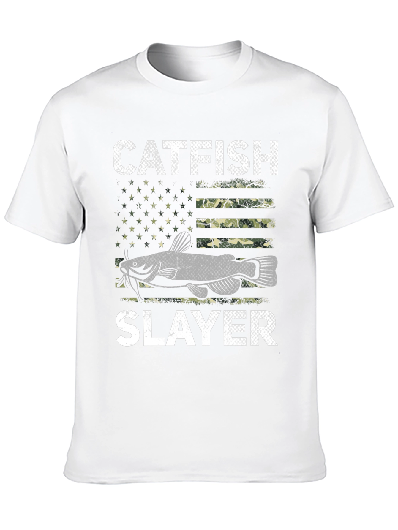 Catfish Slayer Graphic Tee - Camo Flag Design