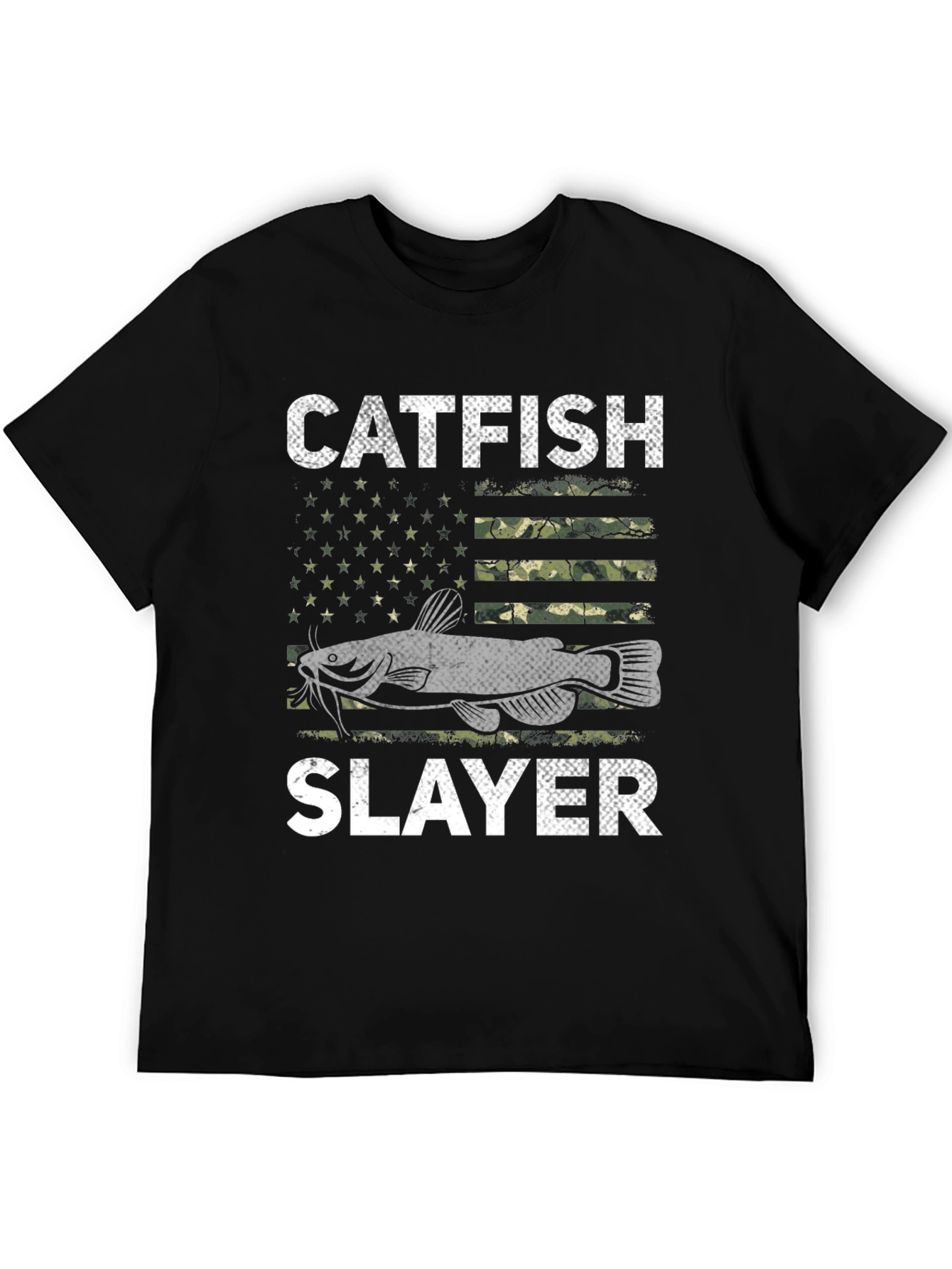 Catfish Slayer Graphic Tee - Camo Flag Design