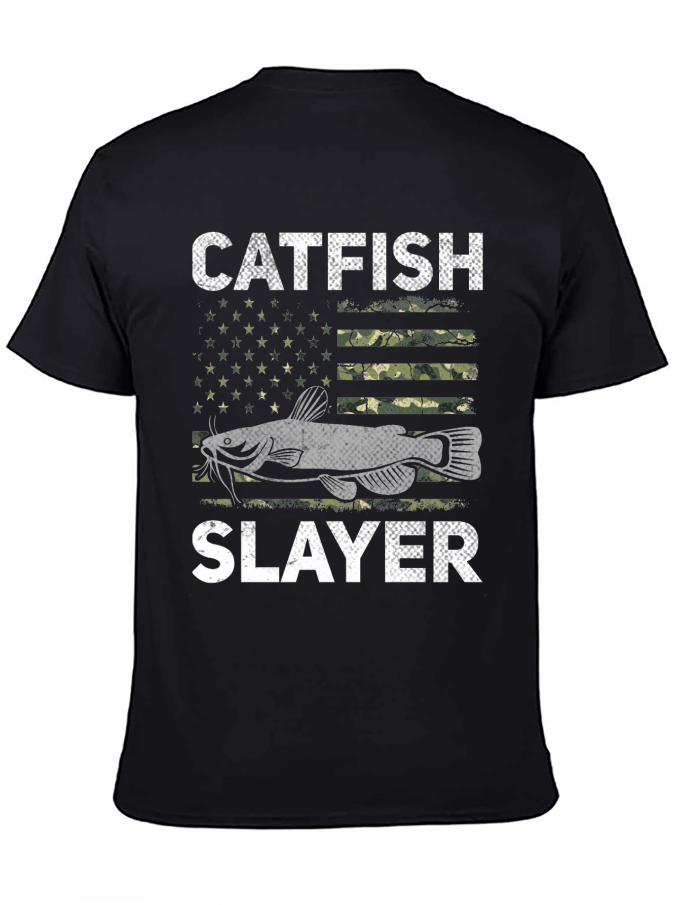 Catfish Slayer Graphic Tee - Camo Flag Design