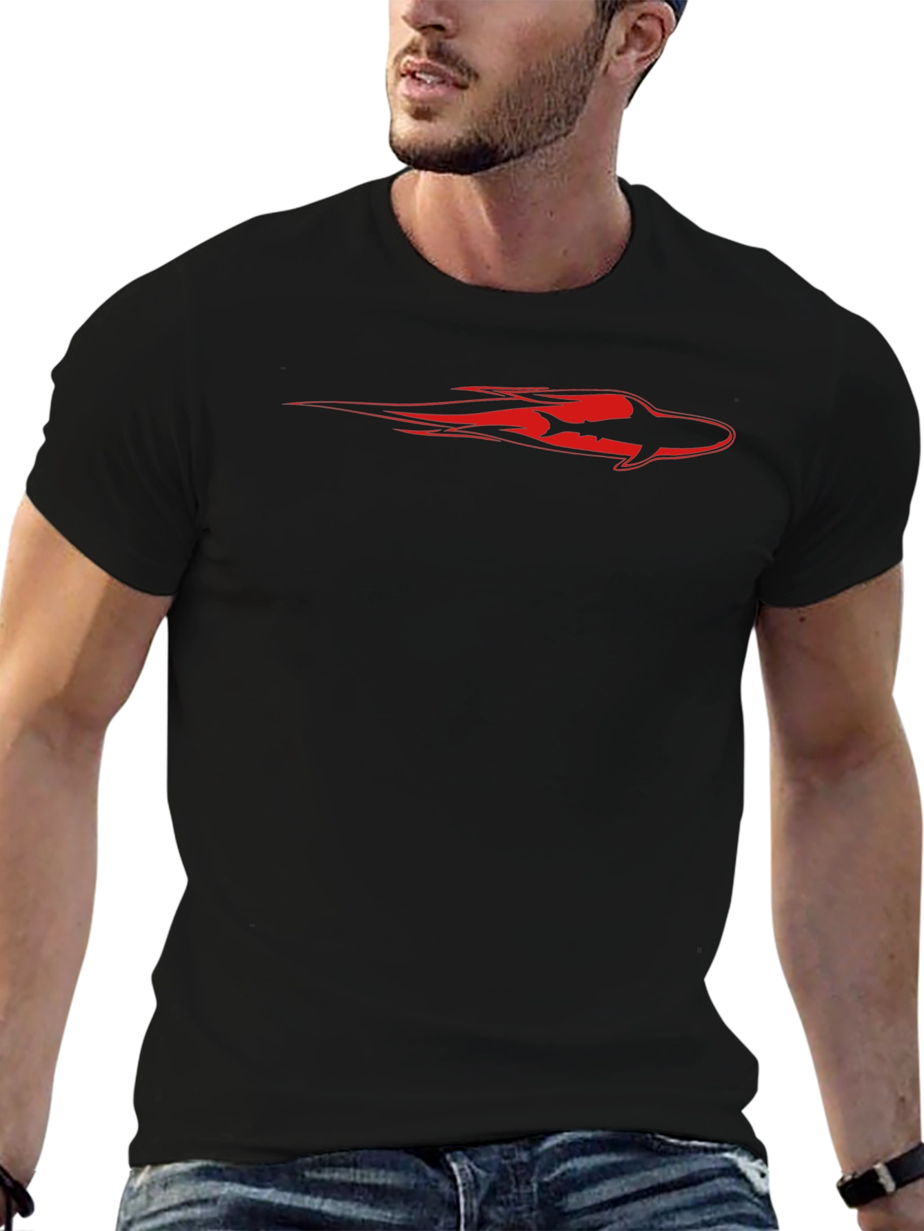 Red Shark Graphic Black T-Shirt