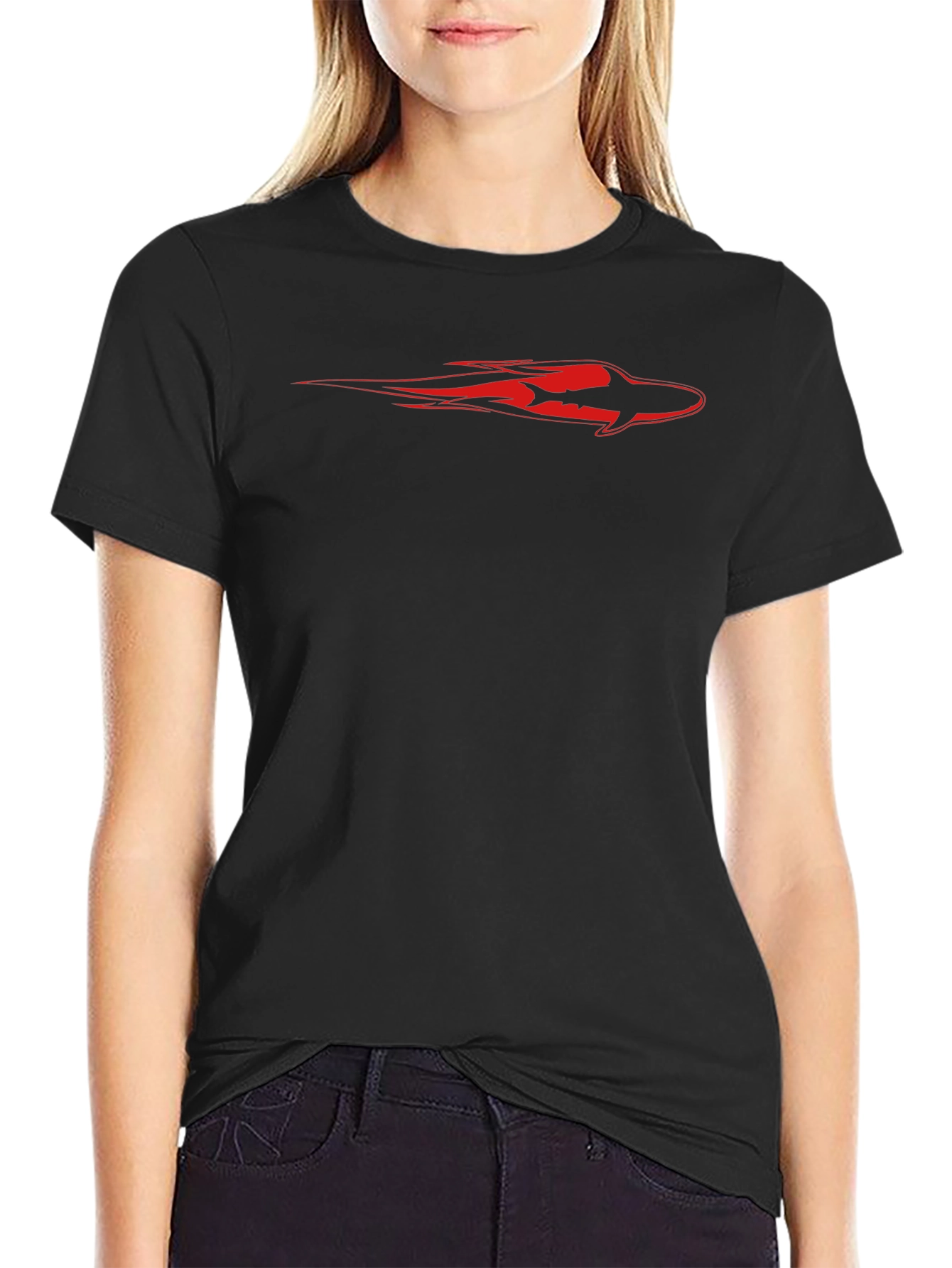 Red Shark Graphic Black T-Shirt