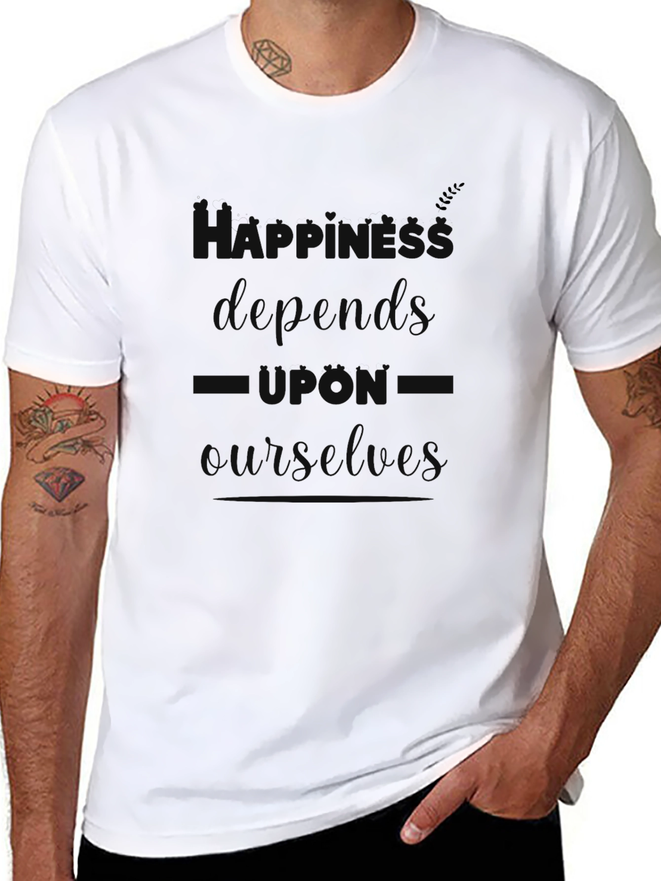 Happiness Depends Upon Ourselves Black T-Shirt