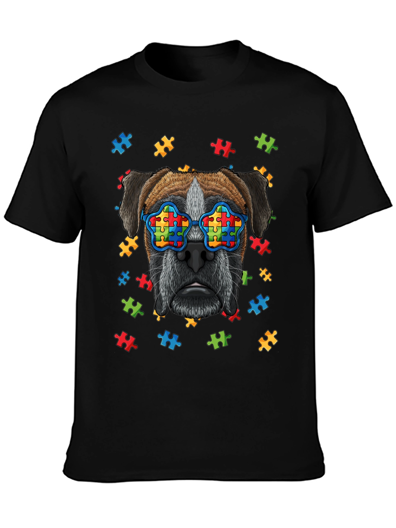 Dog with Autism Awareness Puzzle Glasses T-Shirt
