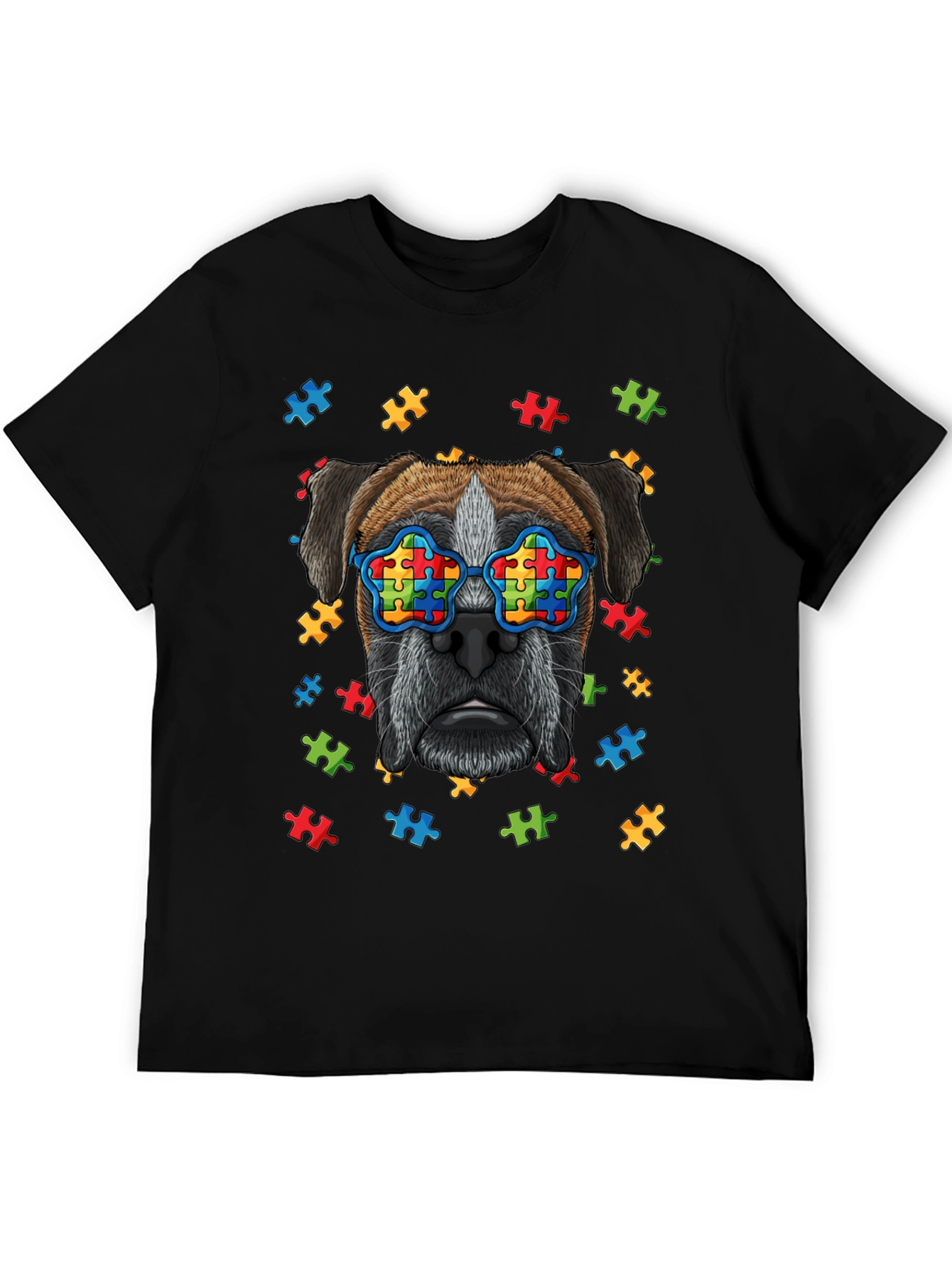 Dog with Autism Awareness Puzzle Glasses T-Shirt