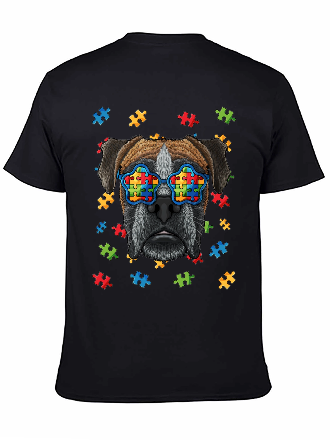 Dog with Autism Awareness Puzzle Glasses T-Shirt