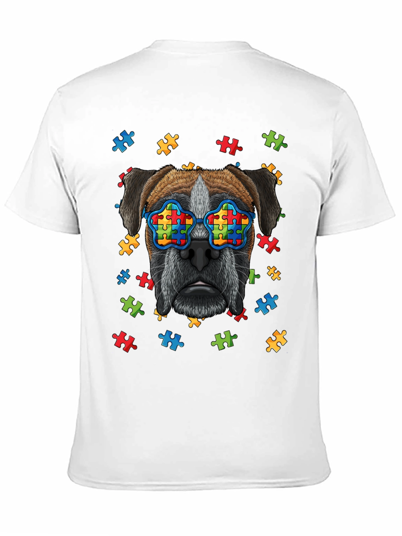 Dog with Autism Awareness Puzzle Glasses T-Shirt
