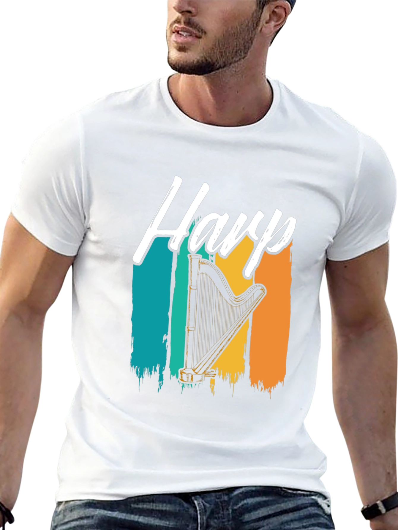 Retro Harp T-Shirt - Musical Instrument Tee