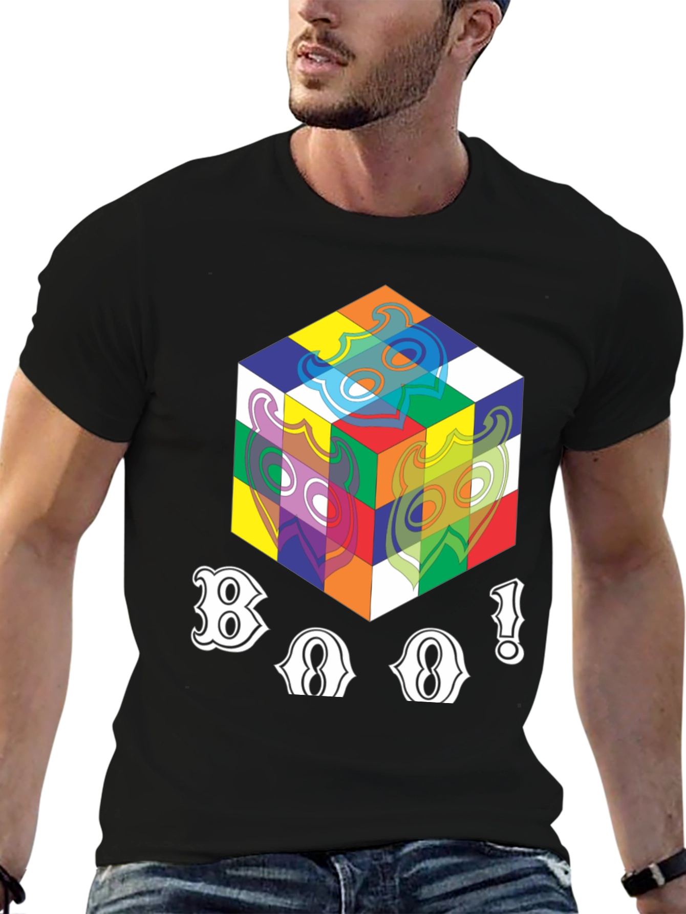 Abstract Cube Graphic T-Shirt - Black