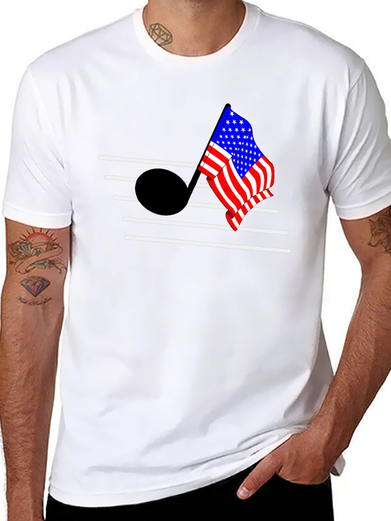 American Flag Music Note Graphic T-Shirt