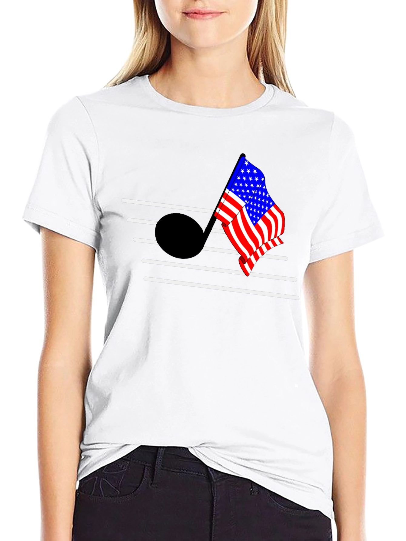 American Flag Music Note Graphic T-Shirt