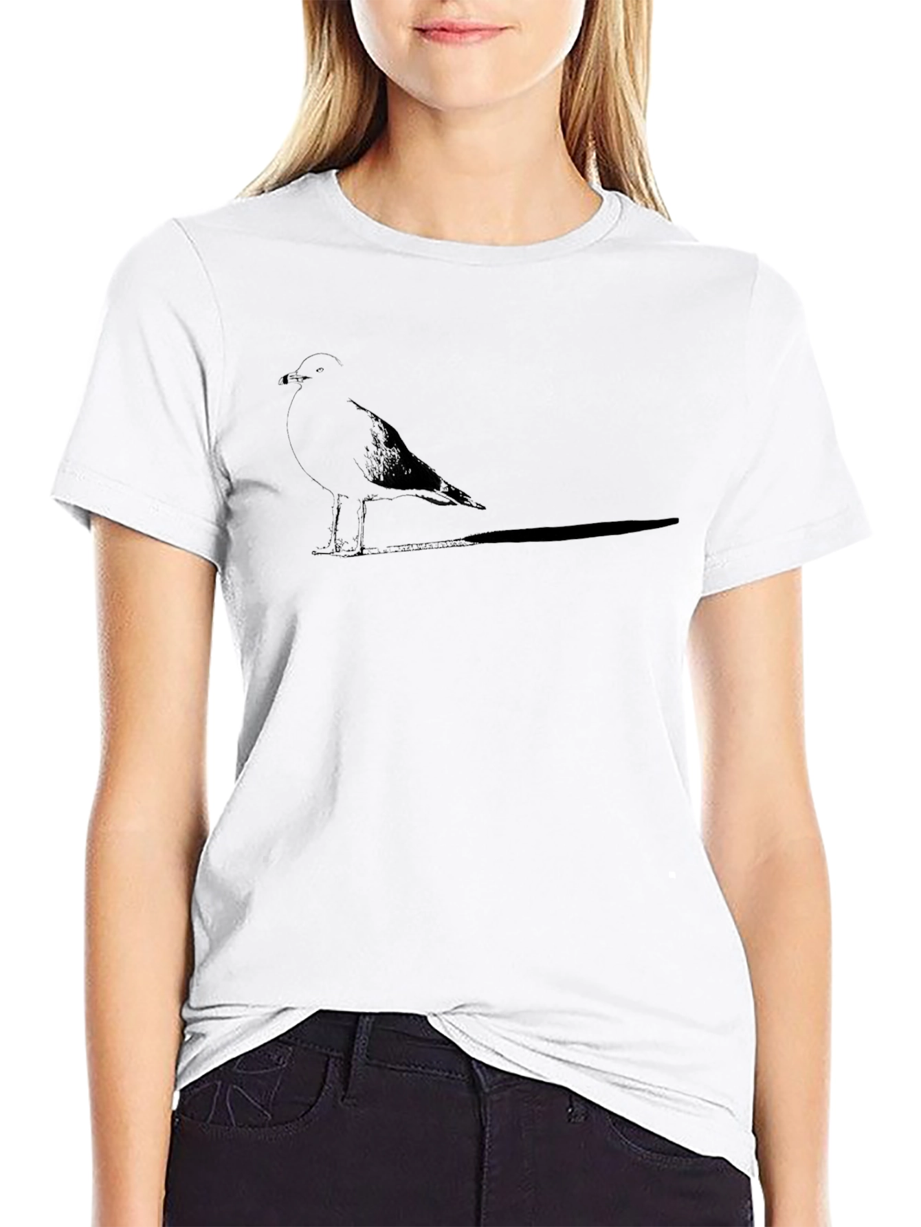 Mens Black T-Shirt with Silhouette Seagull Design