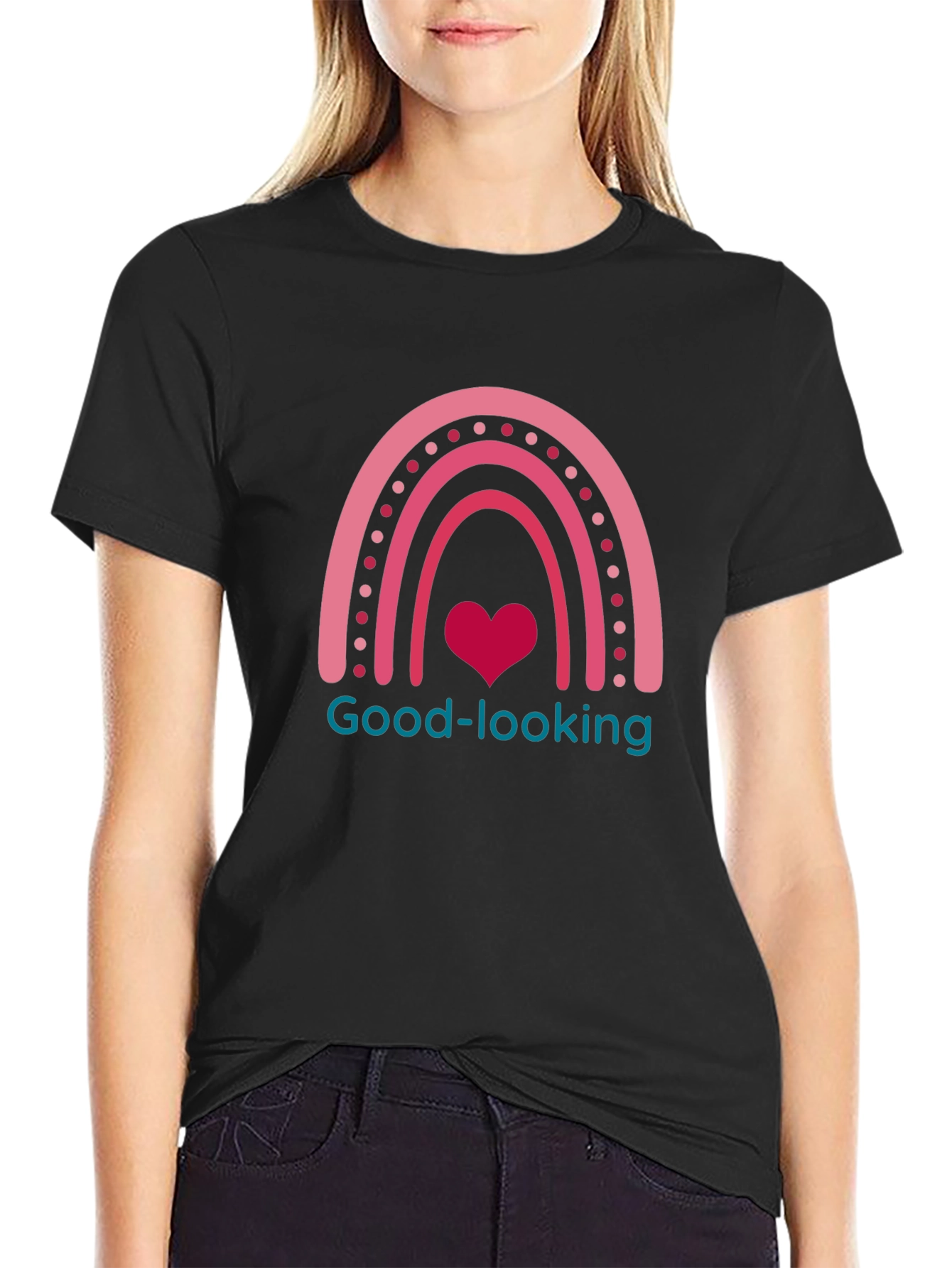 Good-looking Rainbow Heart Black T-Shirt