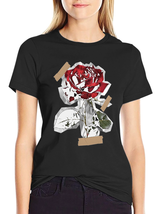 Rose Collage Graphic Tee - Black Cotton