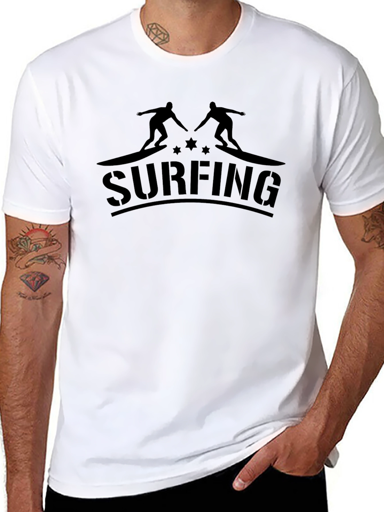 Black Surfing Graphic Tee for Men