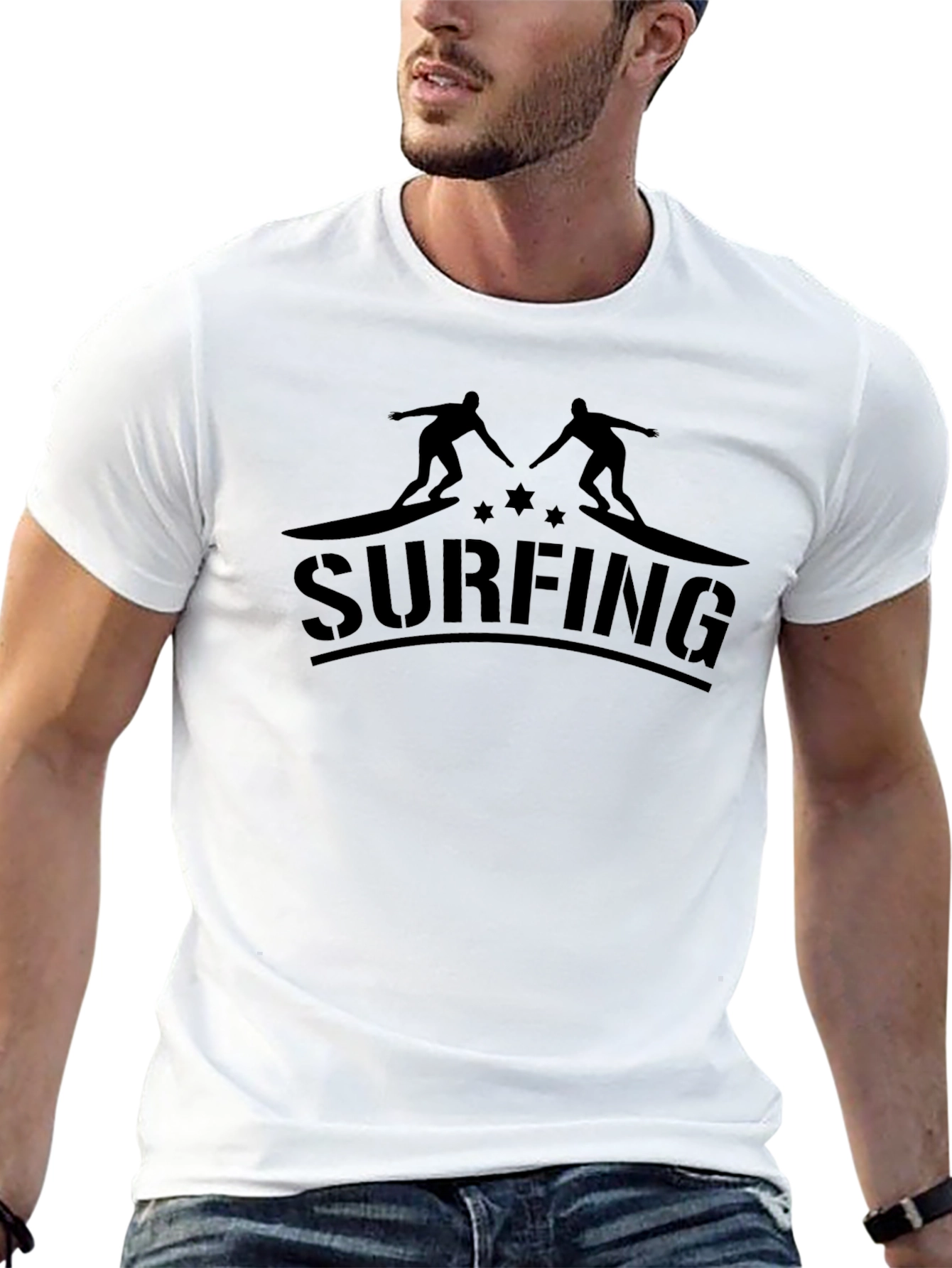 Black Surfing Graphic Tee for Men