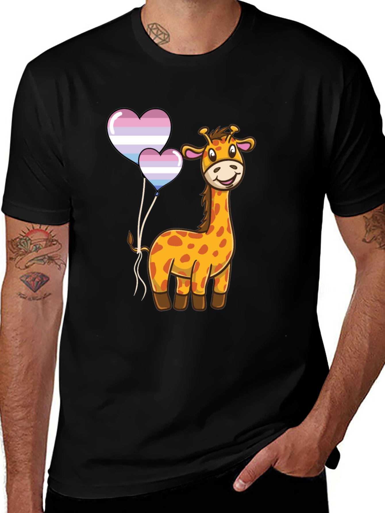 Giraffe & Trans Pride Balloons Graphic Tee