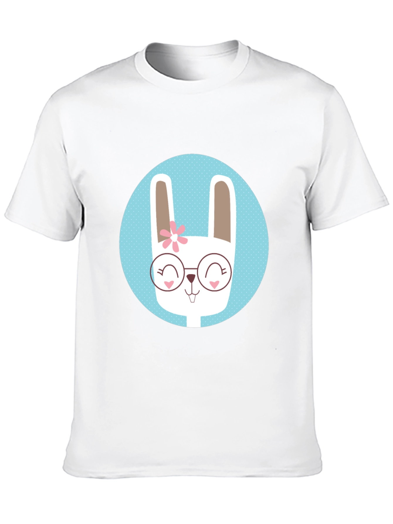Cute Bunny T-Shirt - Round Glasses & Flower